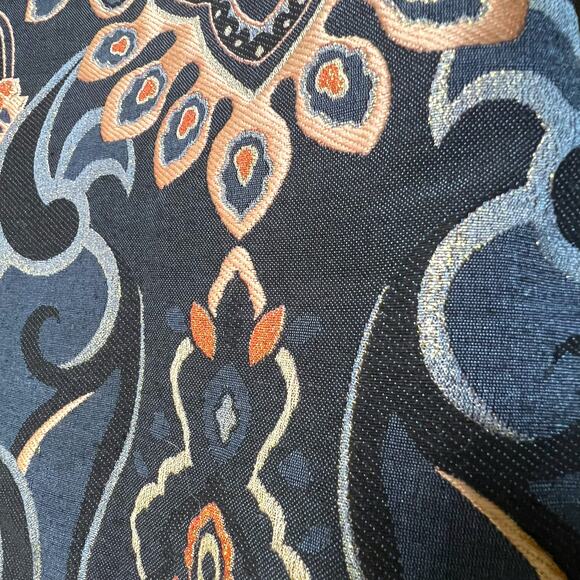 Grace Chuang Jacket Size S Blue Embroidered Tapestry Pattern Open Front Elegant - Picture 6 of 7